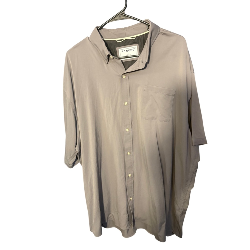 Poncho Outdoors Mens XXL Regular Fit Short Sleeve Button Down Shirt Grey Fishing